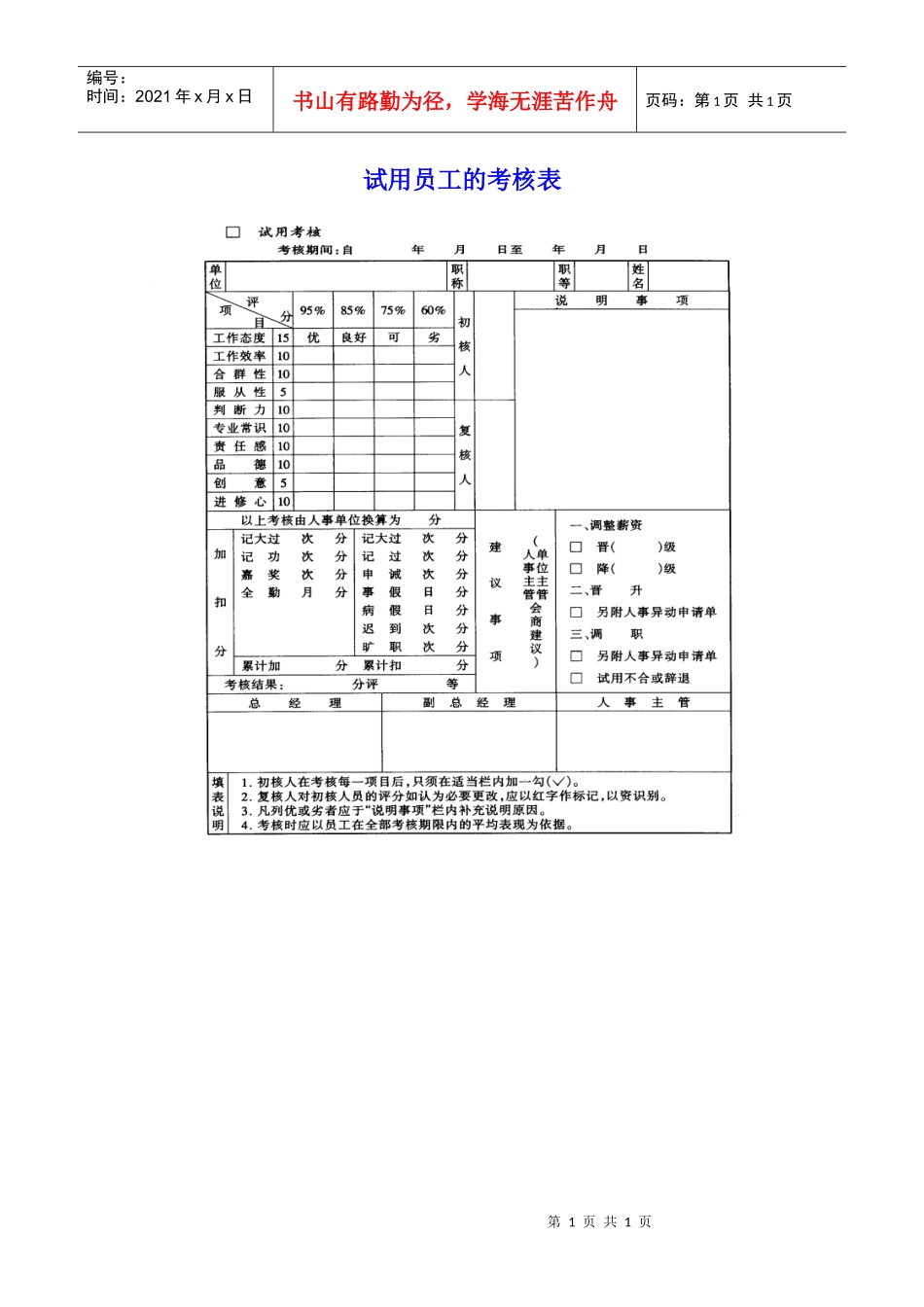 试用员工的考核表_第1页
