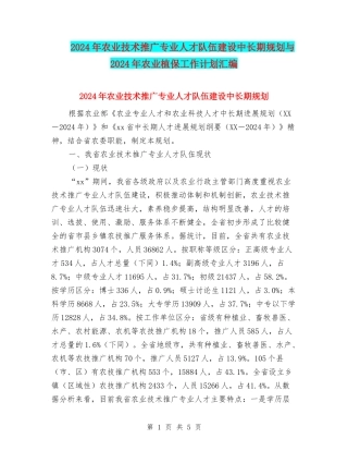 2024年农业技术推广专业人才队伍建设中长期规划与2024年农业植保工作计划汇编