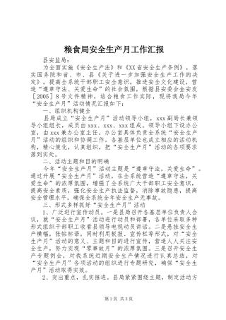 粮食局安全生产月工作汇报 