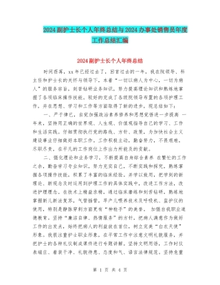 2024副护士长个人年终总结与2024办事处销售员年度工作总结汇编