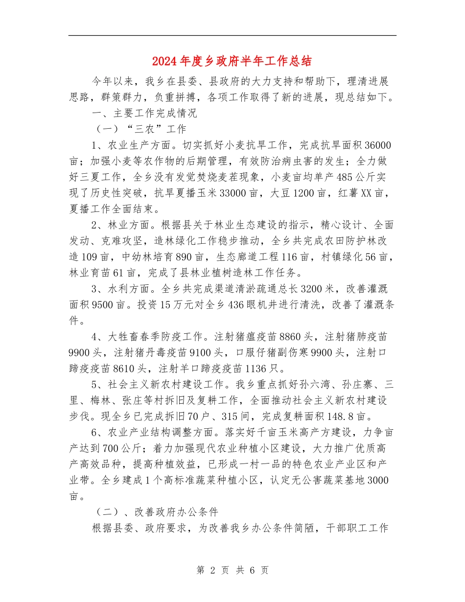 2024年度乡政府半年工作总结_第2页