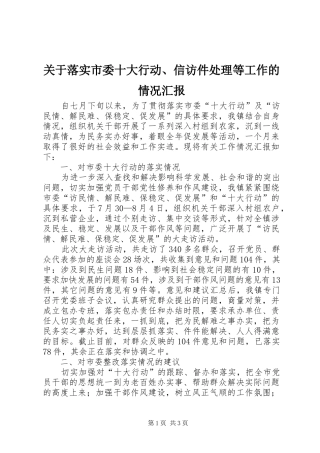 关于落实市委十大行动、信访件处理等工作的情况汇报 