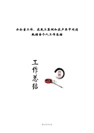 办公室工作、农民工监测和农产品中间消耗调查个人工作总结