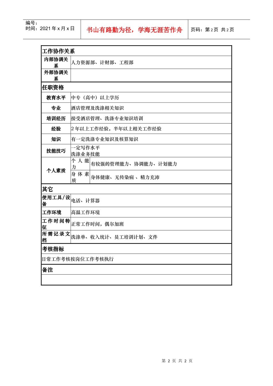 洗涤厂核算员岗位说明书_第2页