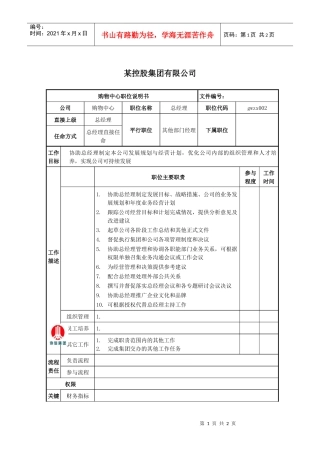 控股集团有限公司购物中心总经理职位说明书