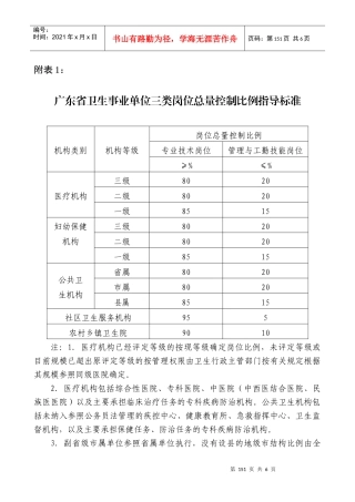 广东省卫生事业单位三类岗位总量控制比例指导标准
