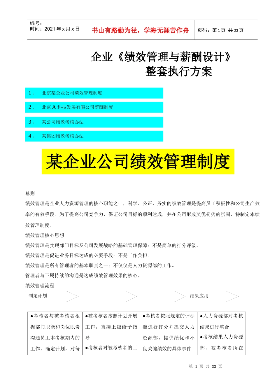 绩效管理与薪酬设计执行方案_第1页