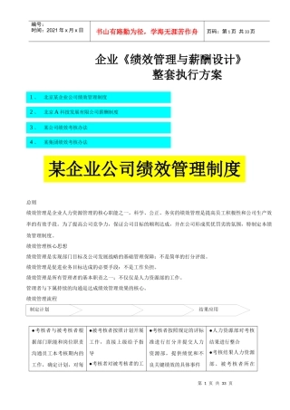 绩效管理与薪酬设计执行方案