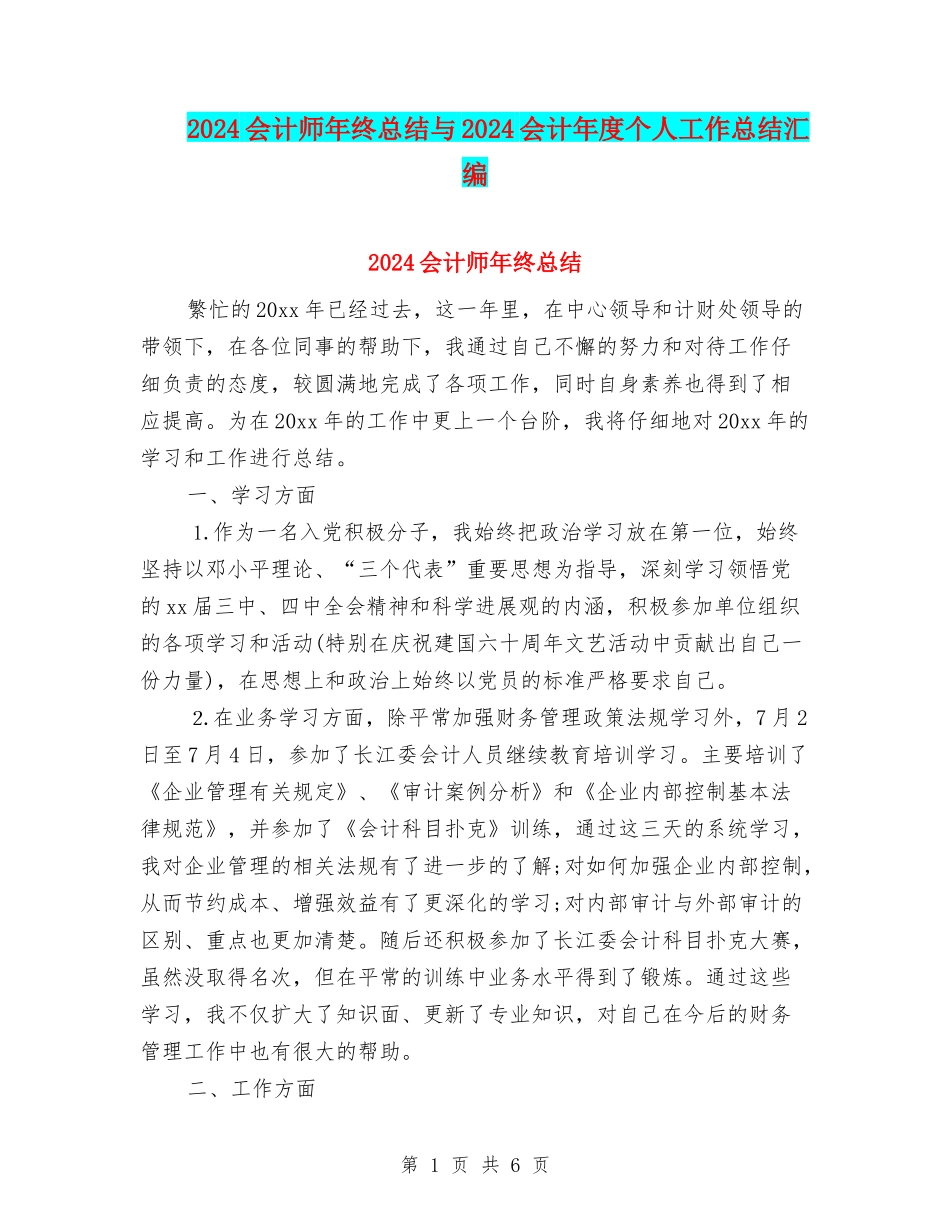 2024会计师年终总结与2024会计年度个人工作总结汇编_第1页