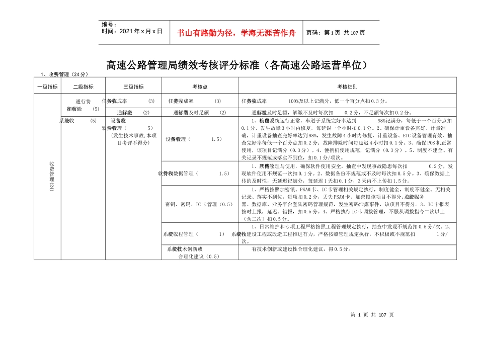 高速公路绩效考核评分标准_第1页