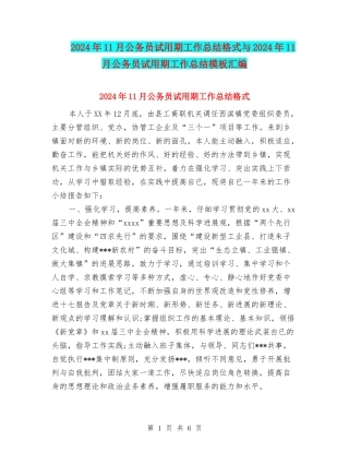 2024年11月公务员试用期工作总结格式与2024年11月公务员试用期工作总结模板汇编