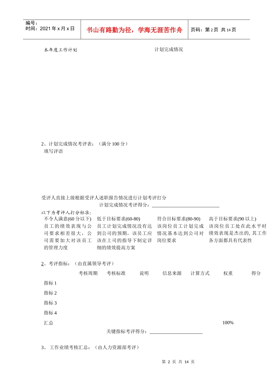 某水电开发公司部门经理岗位年度考核表_第2页