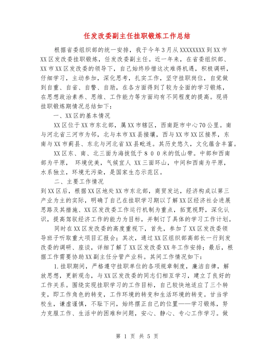 任发改委副主任挂职锻炼工作总结_第1页