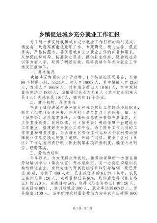 乡镇促进城乡充分就业工作汇报 