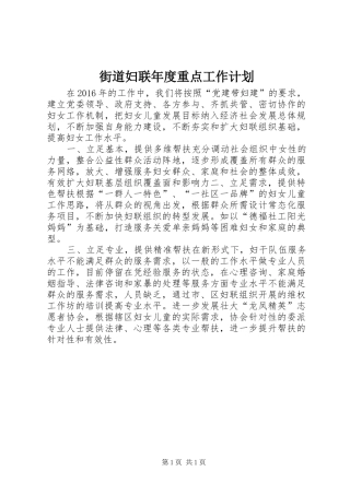 街道妇联年度重点工作计划