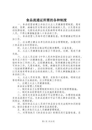 食品流通证所需的各种规章制度 