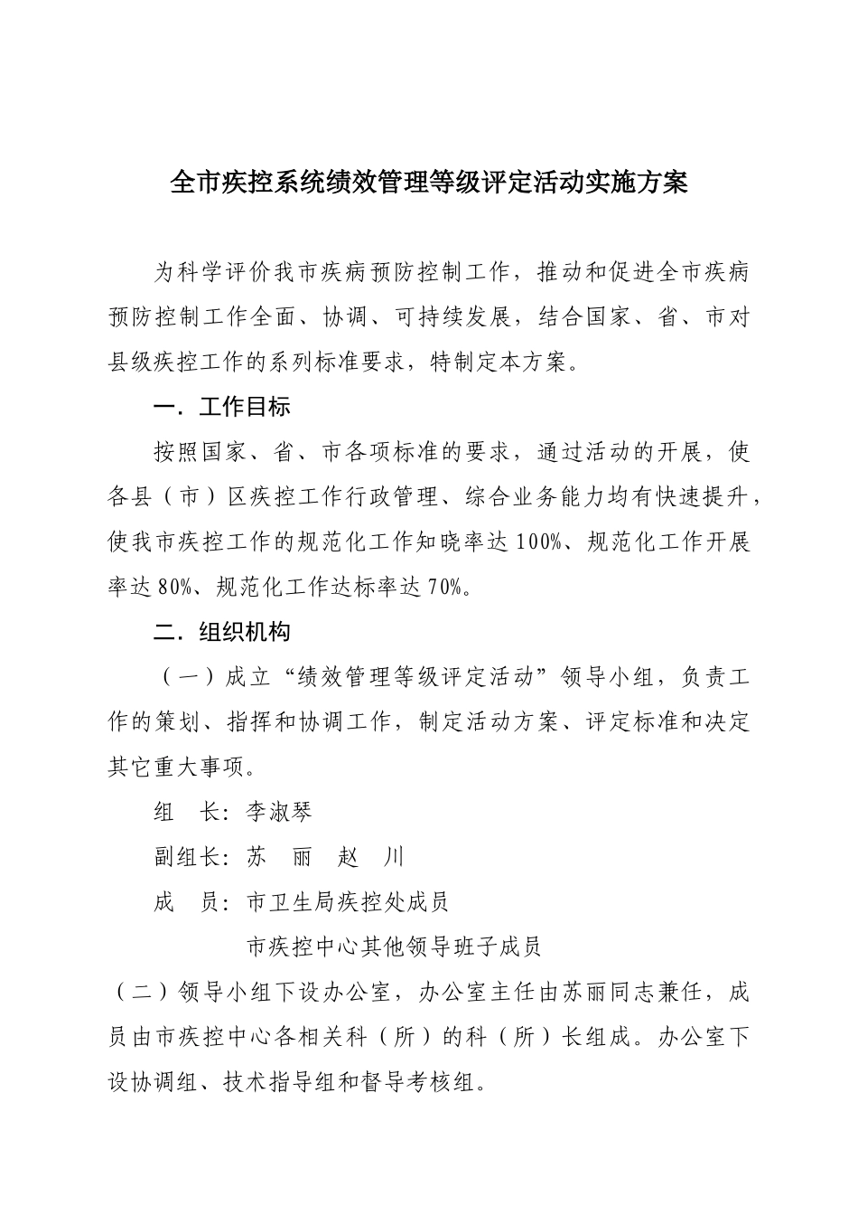 方案全市方案全市疾控系统绩效管理等级评定活动实施_第1页