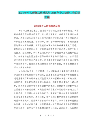 2024年个人研修总结反思与2024年个人综治工作总结汇编