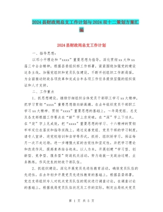 2024县财政局总支工作计划与2024双十二策划方案汇编