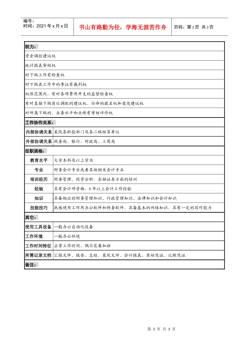 财务管理副部长职务说明书_第2页