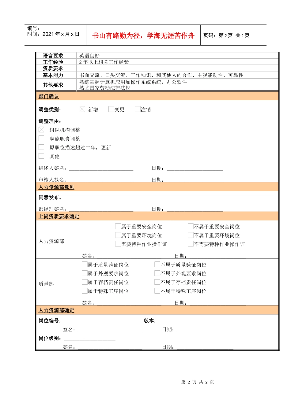 某大型电子公司人事助理职位说明书_第2页