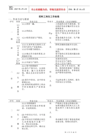 烧结厂岗位工作标准