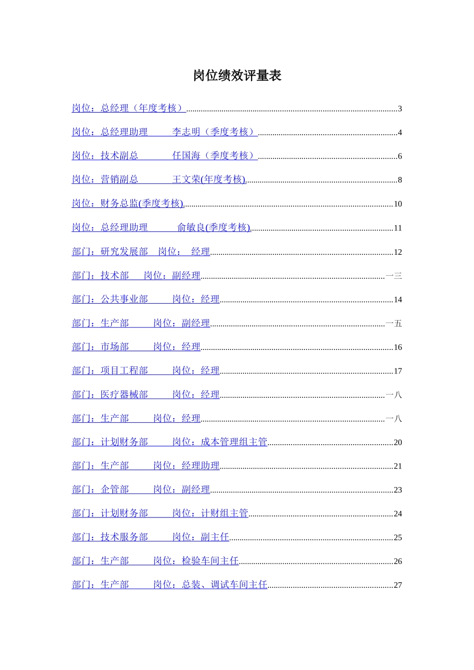 某集团岗位绩效评量表汇集_第1页