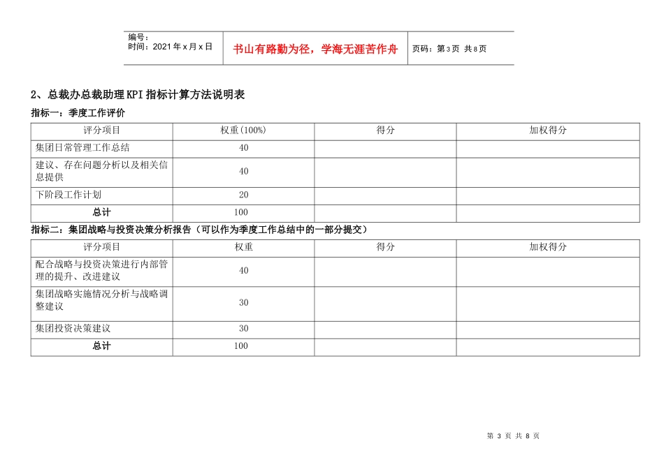 通威集团总裁办绩效考核指标体系表_第3页