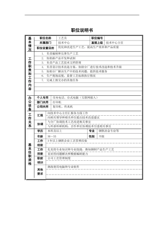 新华信-德龙钢铁工艺员职位说明书
