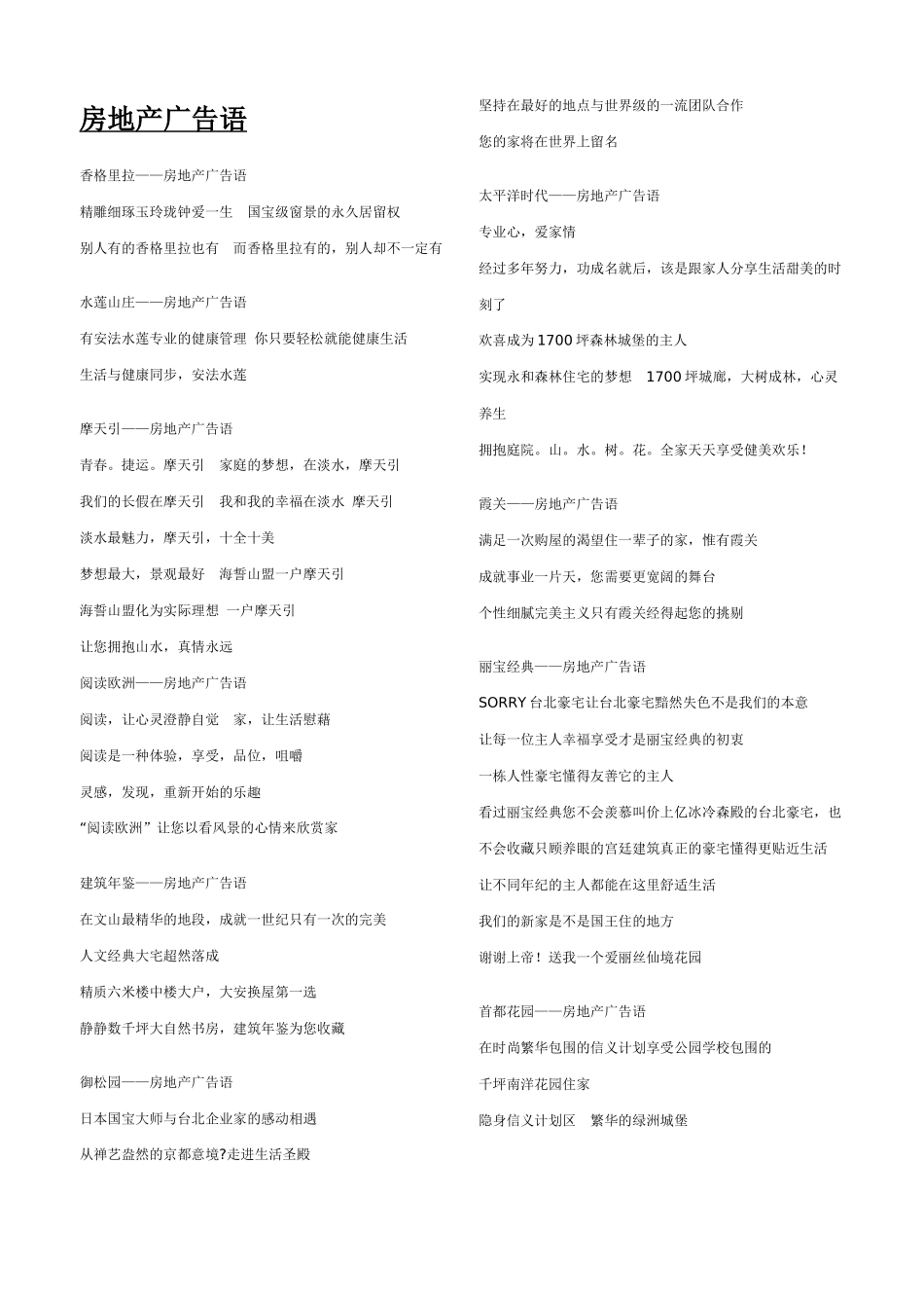 小区广告语大全_第1页