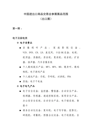 中国进出口商品交易会参展展品范围-展区名称表