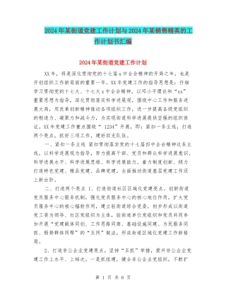 2024年某街道党建工作计划与2024年某销售精英的工作计划书汇编