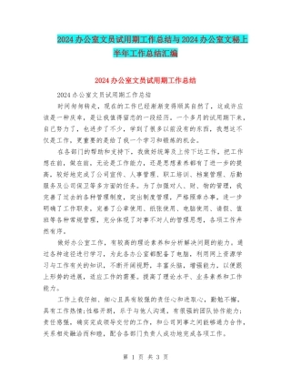 2024办公室文员试用期工作总结与2024办公室文秘上半年工作总结汇编