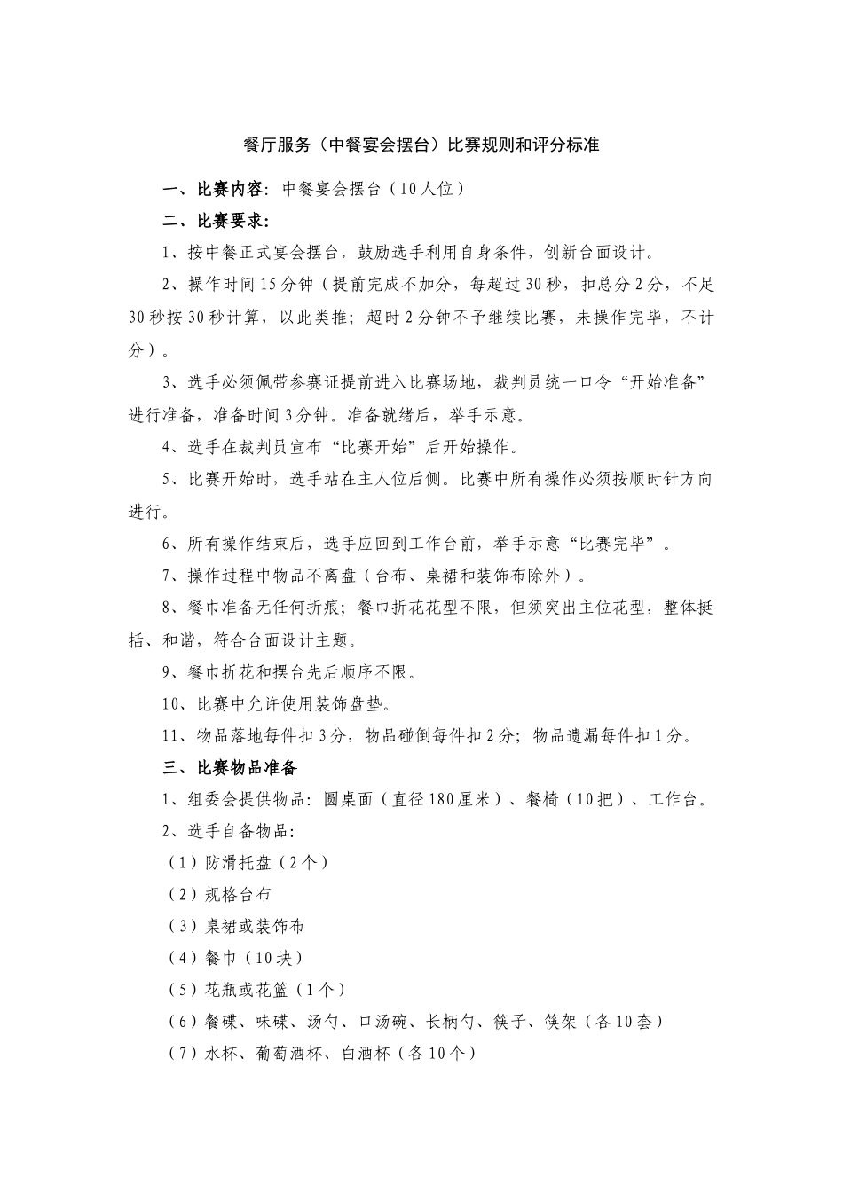 全国旅游饭店服务技能大赛比赛规则和评分标准_第3页