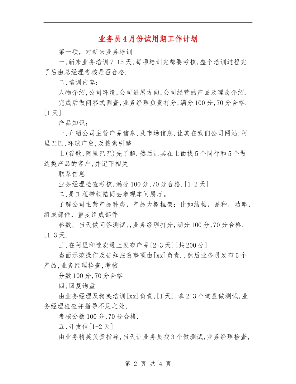业务员4月份试用期工作计划_第2页