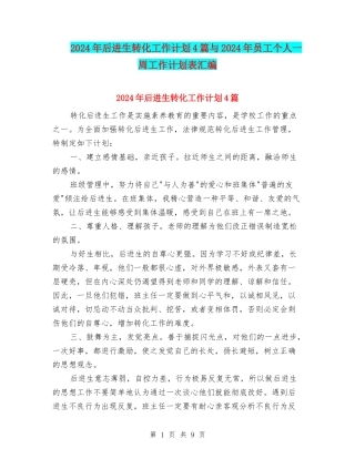 2024年后进生转化工作计划4篇与2024年员工个人一周工作计划表汇编
