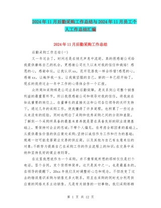 2024年11月后勤采购工作总结与2024年11月员工个人工作总结汇编