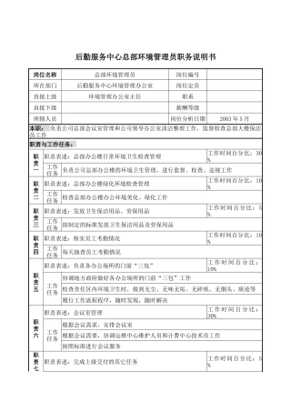 后勤服务中心总部环境管理员职务说明书