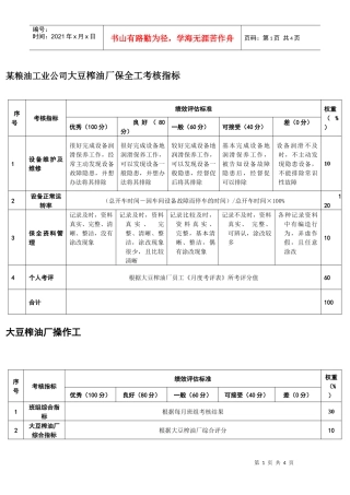 某粮油工业公司大豆榨油厂各工种考核指标