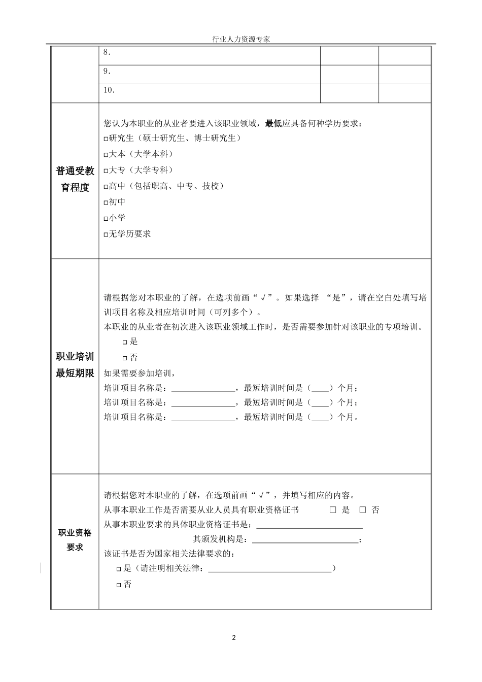 房地产测量人员-拟新增职业描述信息采集表-行业人力资_第2页