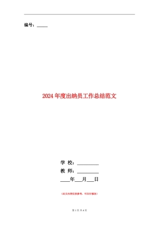 2024年度出纳员工作总结范文
