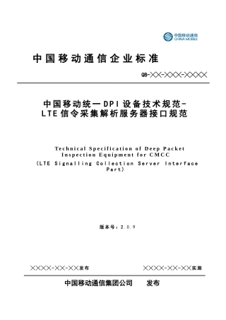中国移动统一DPI设备技术规范-LTE信令采集解析服务器接