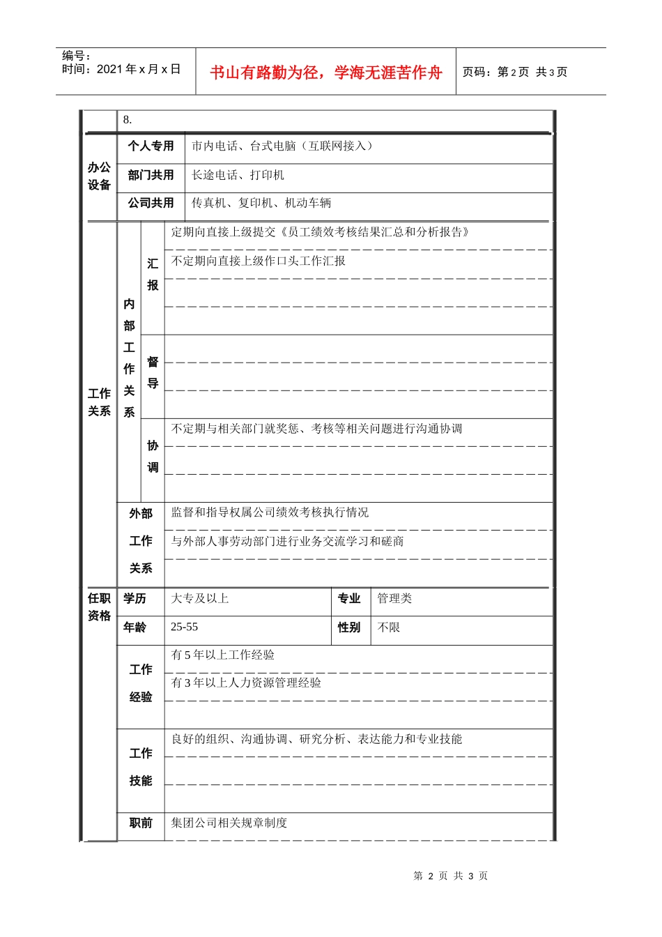 考核管理职位说明书_第2页