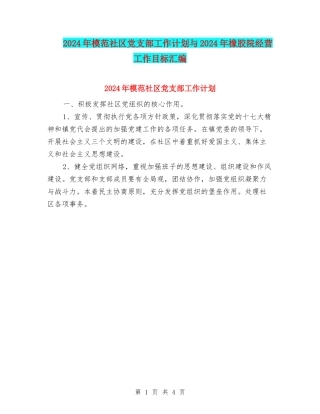 2024年模范社区党支部工作计划与2024年橡胶院经营工作目标汇编