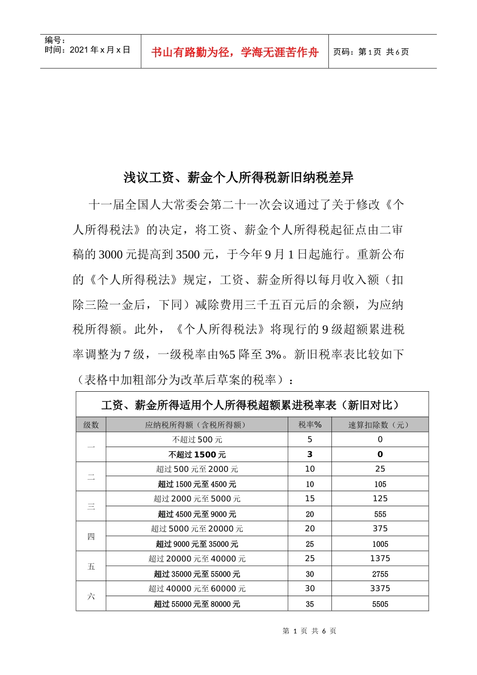 浅论工资、薪金个人所得税新旧纳税差异_第1页