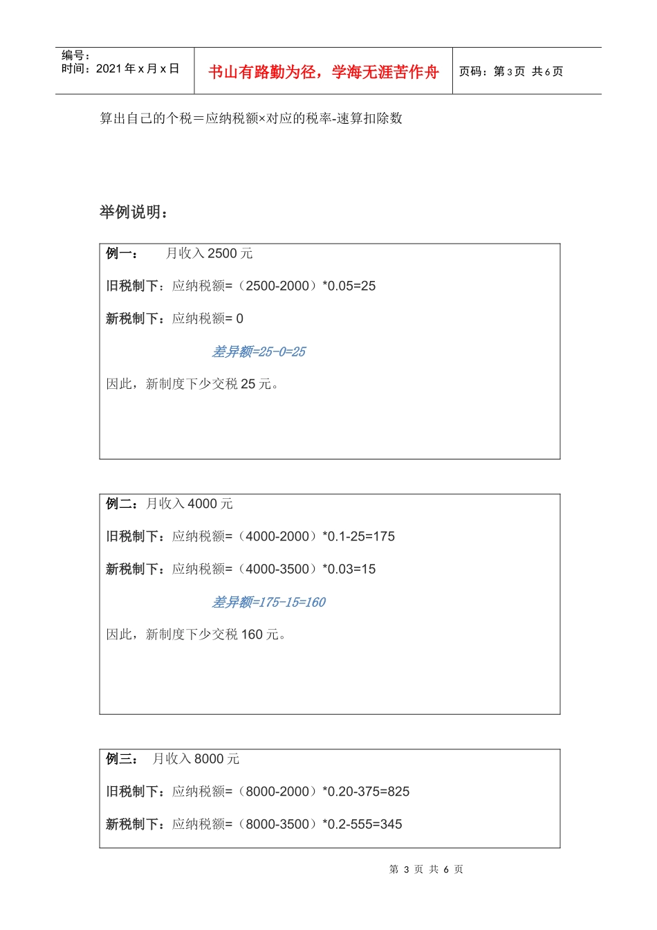 浅论工资、薪金个人所得税新旧纳税差异_第3页