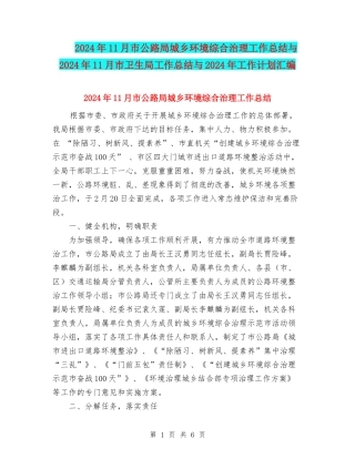 2024年11月市公路局城乡环境综合治理工作总结与2024年11月市卫生局工作总结与2024年工作计划汇编