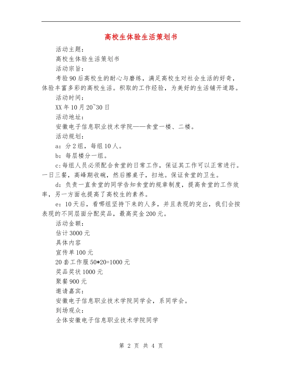 大学生体验生活策划书_第2页