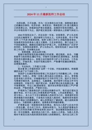 2024年11月最新医师工作总结