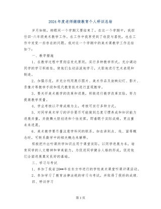 2024年度教师继续教育个人研训总结